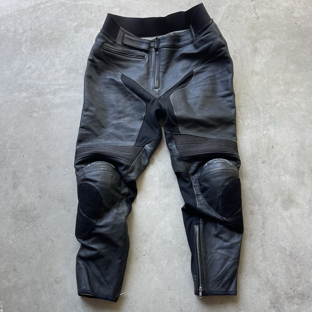 Teknic Leather Motorcycle Racing Pants Size 40 Black Armored Knee Leg